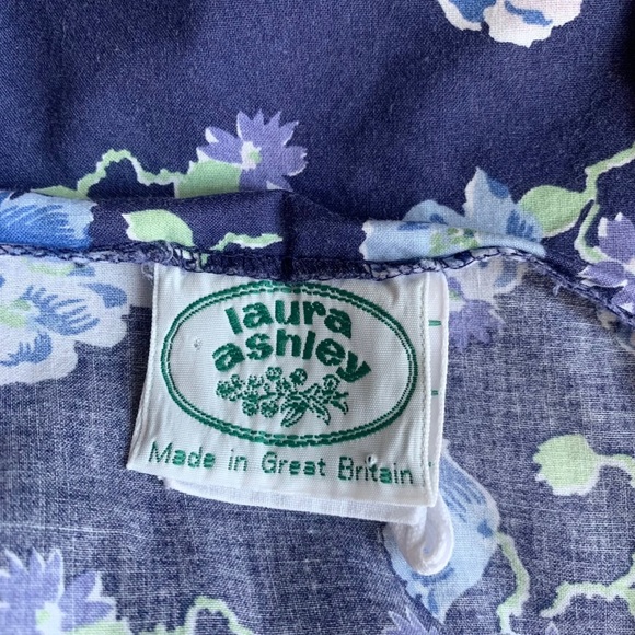 Vintage Laura Ashley UK 14 Cotton Tea Dress Blue Floral Puff Sleeve Square Neck - Picture 11 of 12